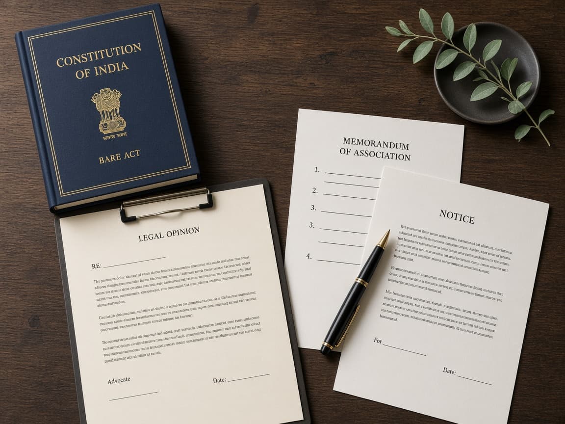 Constitutional law books and documents on a desk