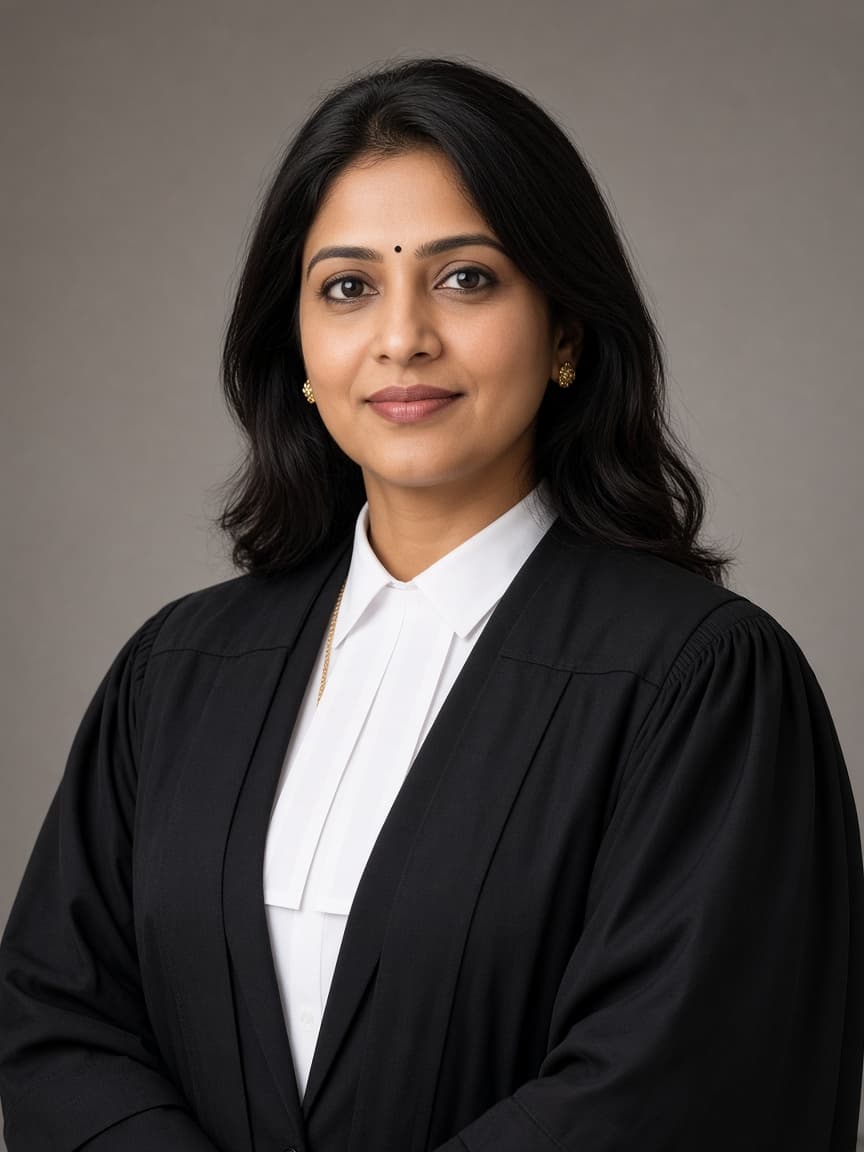 Illustrative professional portrait of an advocate in court dress